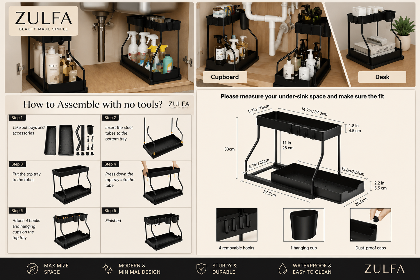 Multi-Use Kitchen & Bathroom Storage Rack by ZULFA