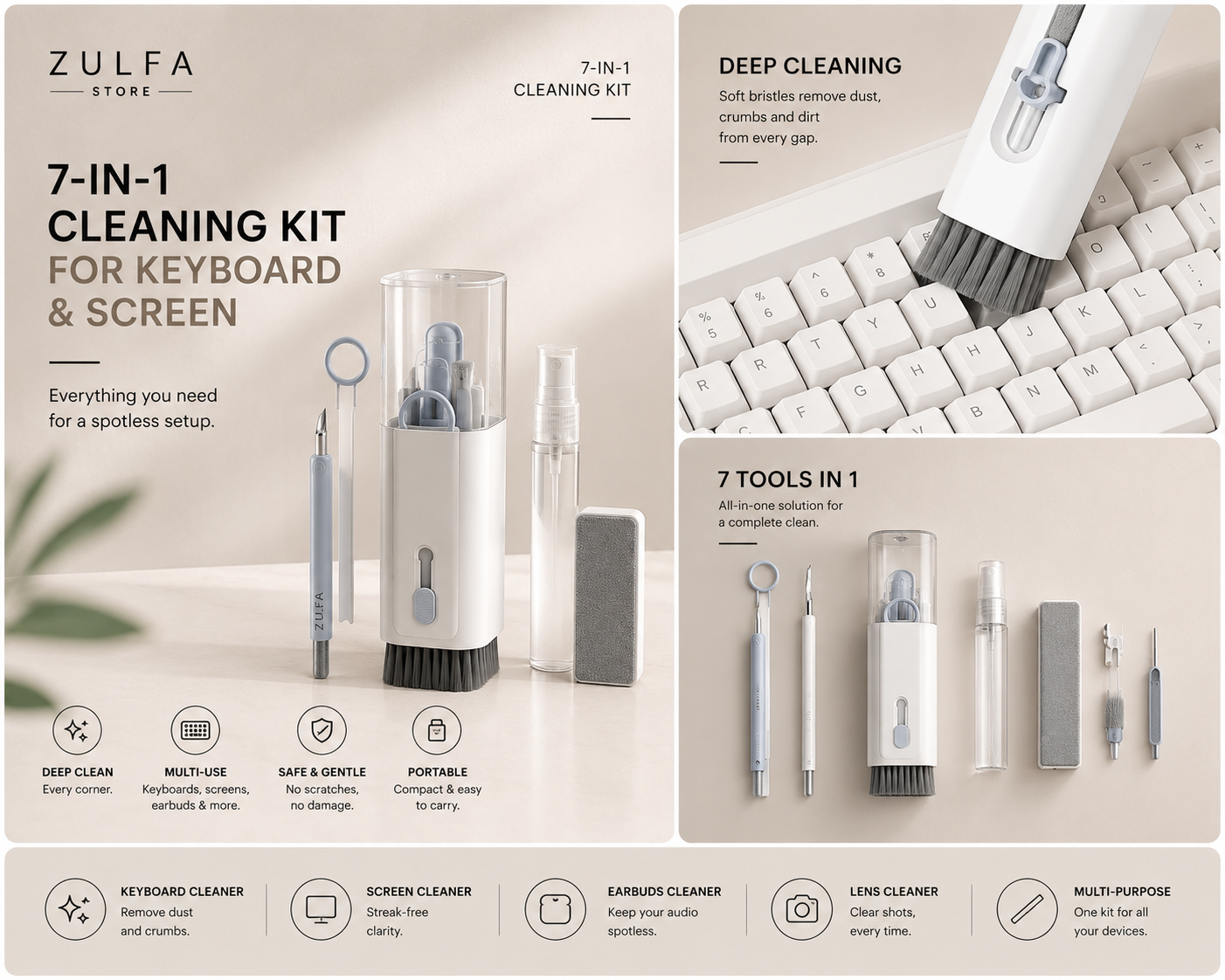 CleanTech Pro™ – 7-in-1 Keyboard & Screen Cleaning Kit by ZULFA